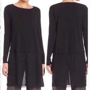 Eileen Fisher black 100% Silk long sleeve  Double Layer tunic size S